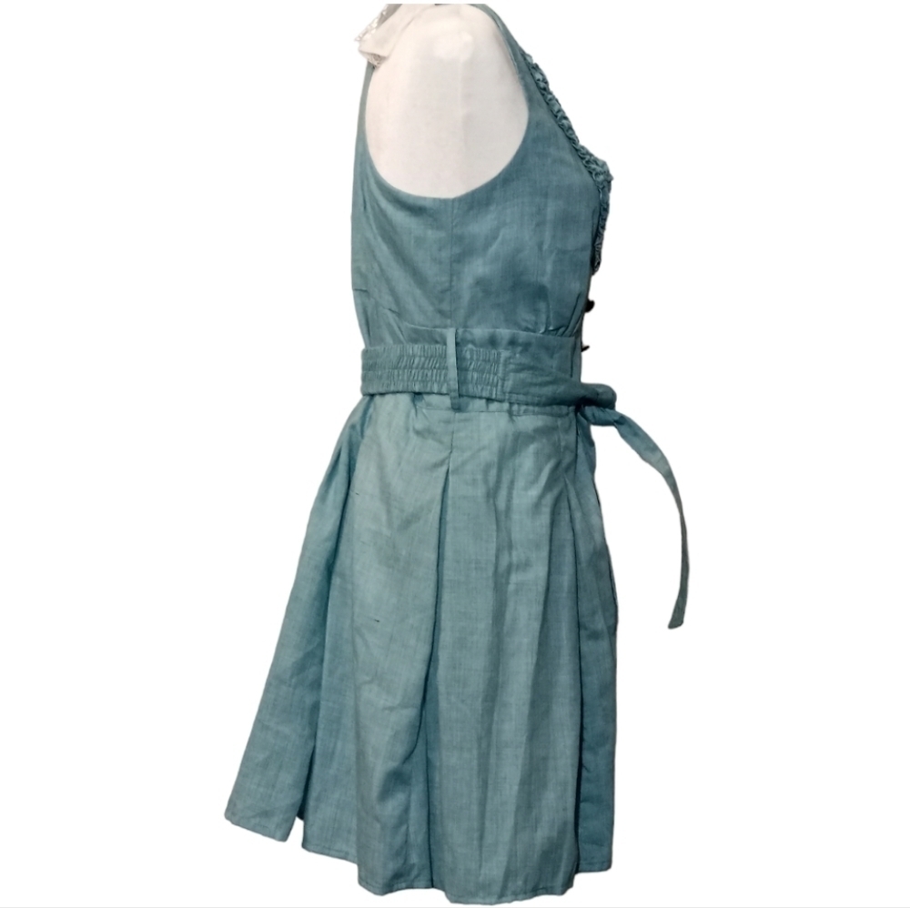 Nick & Mo Anthropologie button down blue/green shirt dress halter neck size S. - Picture 4 of 11